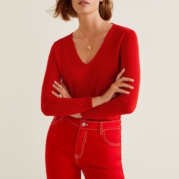 Mango Sweaters - Mng basics red essential v-neck sweater